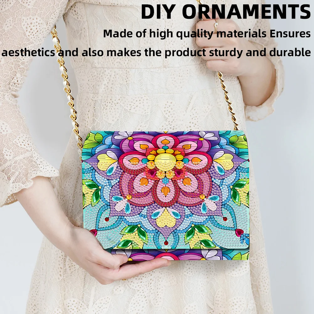 DIY Mandala Diamond Art Wooden Coin Pouch with Chain 5D Diamond Painting Purse