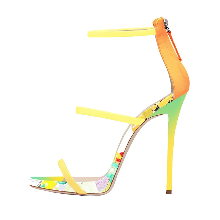 Yellow Floral Open Toe Stiletto Sandals Vdcoo