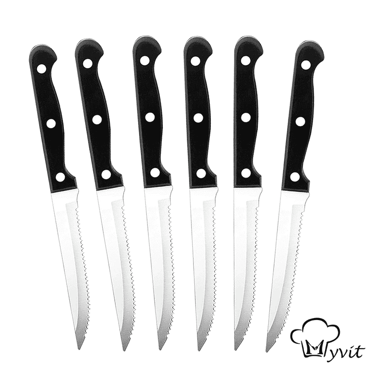MYVIT Steak Knife 6 Pieces, 8 Pieces Cutlery Set Full Handle Stainless Steel Sharp Serrated Dinner Knife Set