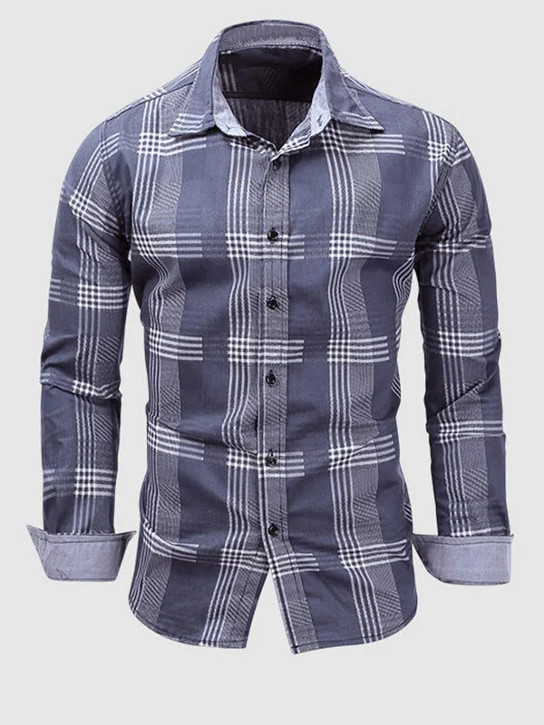 Men's Plaid Pattern Denim-Style Long Sleeve Shirt