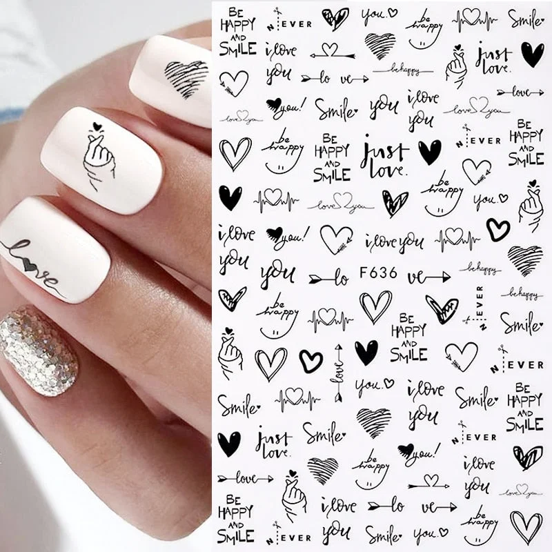 Black White Butterfly 3D Nails Sticker Geometry Decals Flower Gold DIY Decals Designs For Nail Art Manicures Decorations Salon