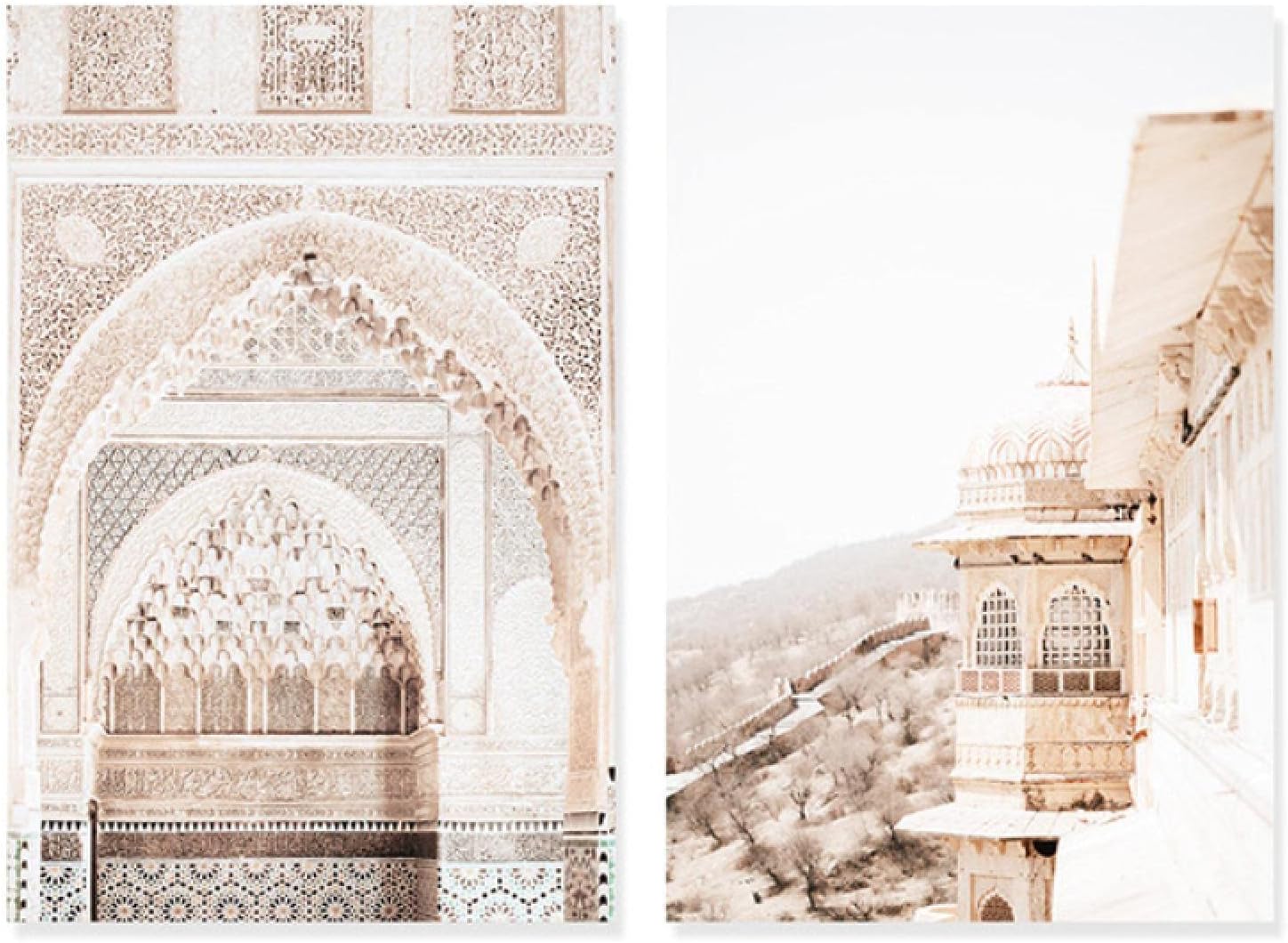 Canvas Picture, Bohemia Style Moroccan Beige Architecture Poster Paintings Wall Art Living Room Decor 23.6x31.4(60x80cm) No Frame 2pcs Unframed