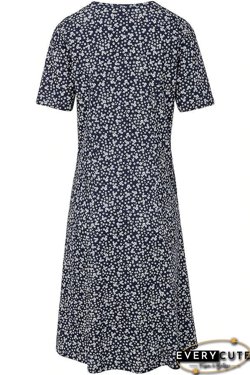 Casual Floral Print Short Sleeves Pockets Midi Dress
