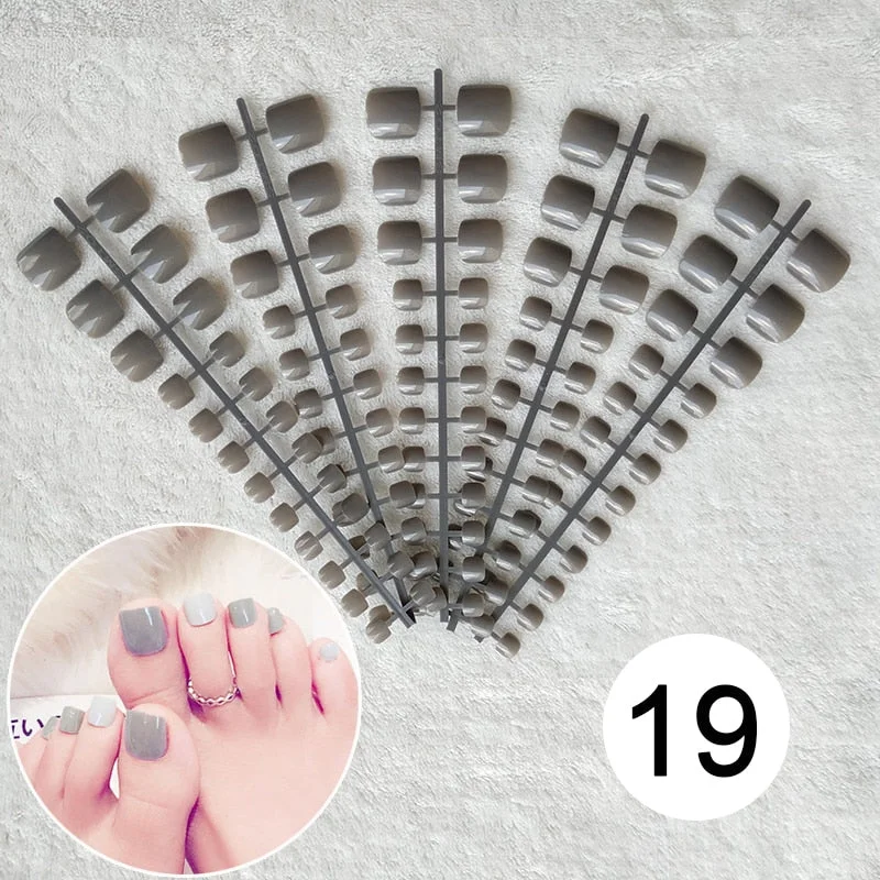 Mixed 5 Colors full cover false nails short foot fake nails Candy Color 24pcs/set press on nails foot toe french nail art tips-Nail Inspo