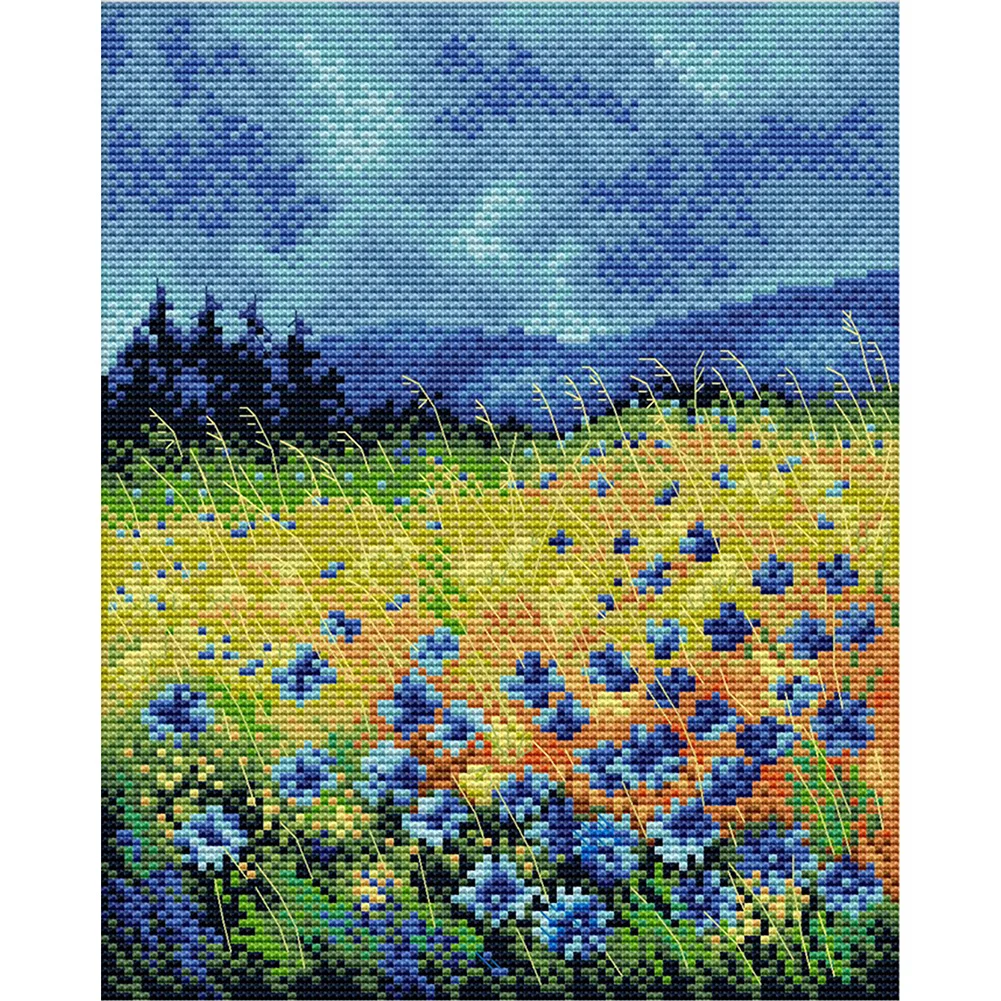 Colorful Mountain Flowers - 14CT Joy Sunday Stamped Cross Stitch(30*26cm）