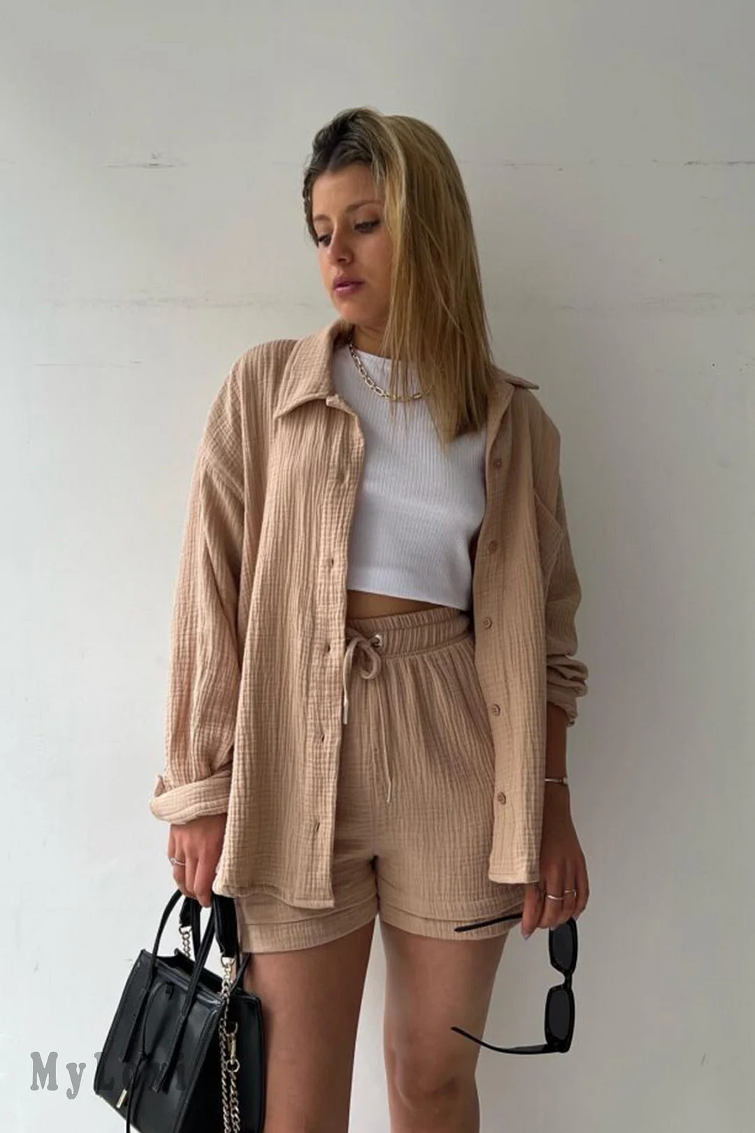 Long sleeve shirt short set