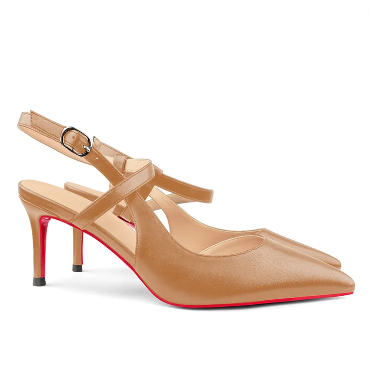 65mm Women Slingback Pumps Ankle Strap Jenlove Stiletto Pointed Toe Dress Red Bottoms Matte Heels Shoes VOCOSI VOCOSI