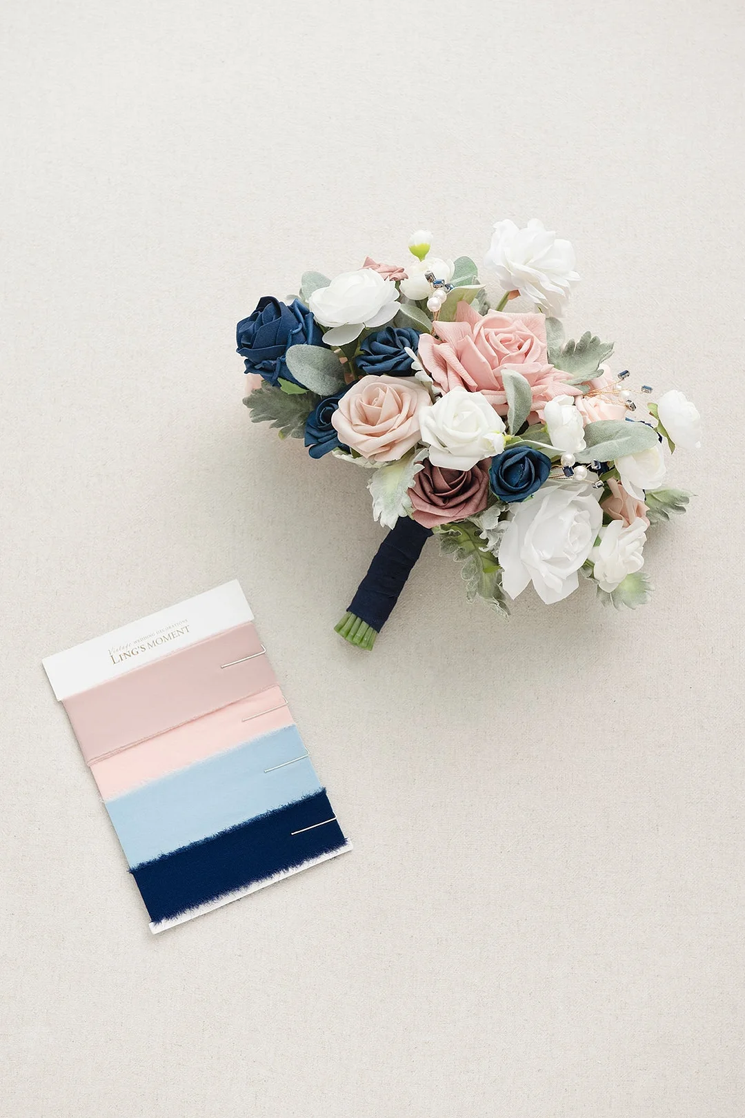 Micro Free-Form Bridal Bouquet in Dusty Rose & Navy | Clearance