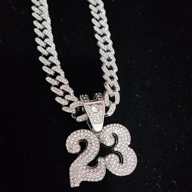 Iced Out Number 23 Pendant with 13mm Cuban Chain Necklace