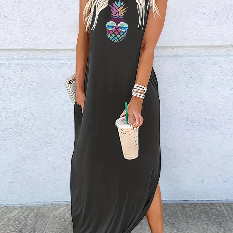 Graphic Print Tank Dress, Casual Sleeveless Dress For Spring & Summer, Women's Clothing