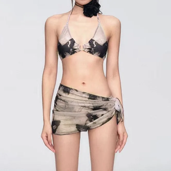 Wongn Wongn New Hot Girl Butterfly Print Bikini Swimsuit Female Three-Piece Holiday Small Chest Gather Together Sexy Swimsuit