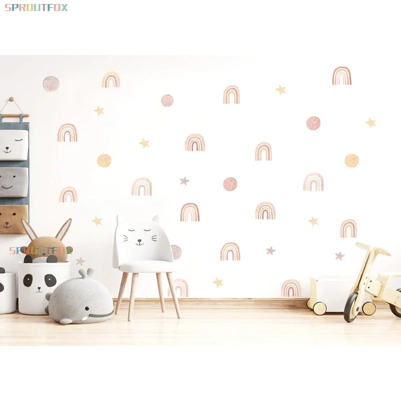 Cartoon Boho Rainbow Wall Sticker for Baby Room Children Room Cute Polka Dot Stars Nursery Stickers Home Decoration