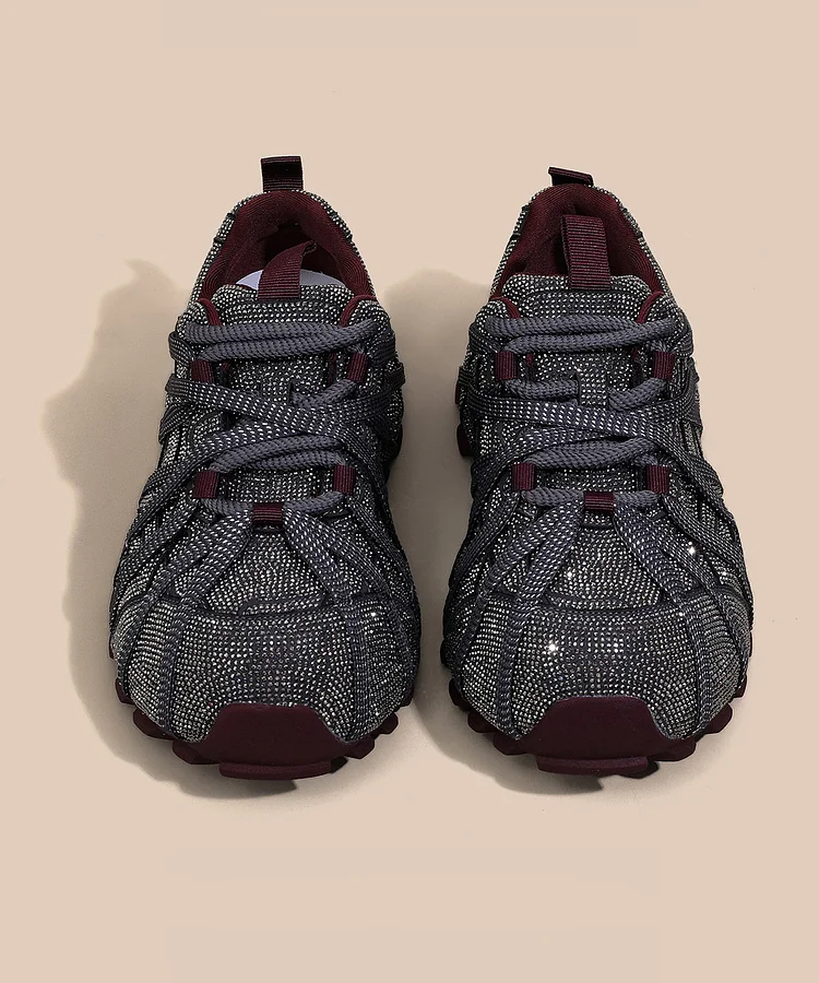 2025 Lace Up Splicing Platform Sport Shoes Black Zircon