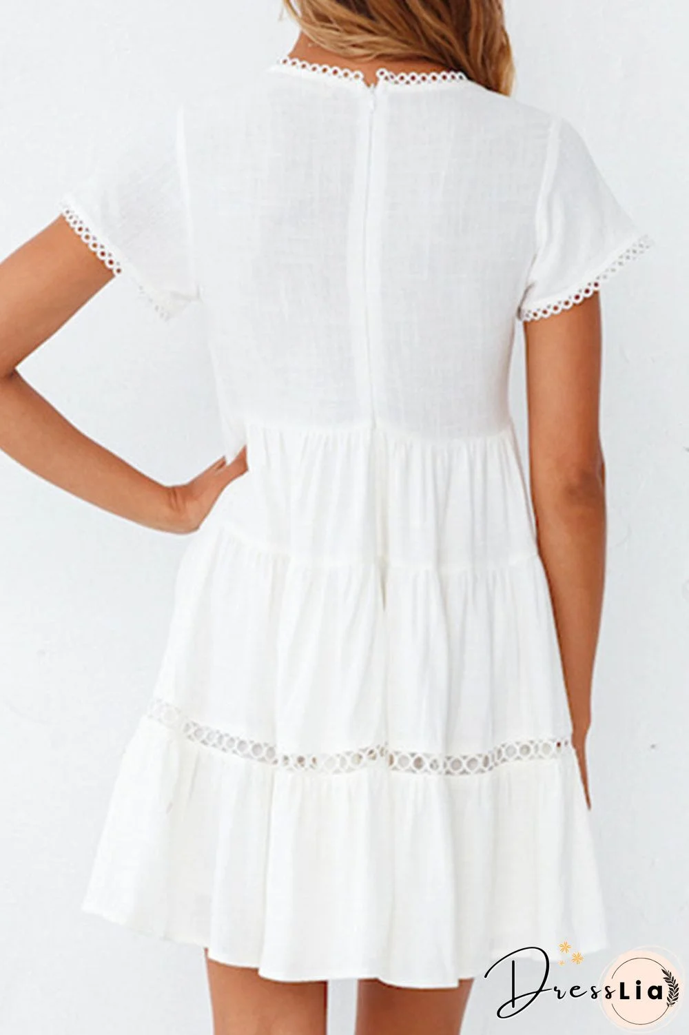 Fashion Street Solid  V Neck A Line Mini Dresses