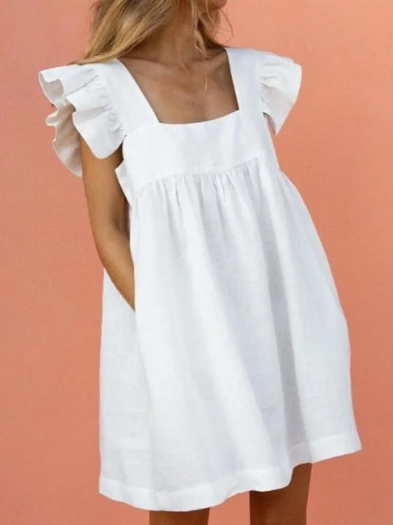 Printed square neck ruffle dress