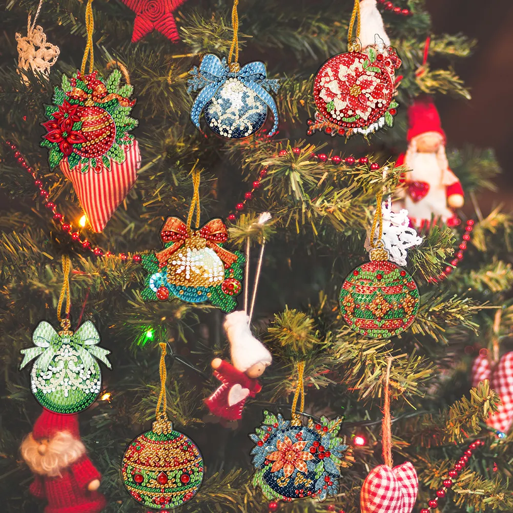 5D DIY 8Pcs Christmas Bells Diamond Painting Christmas Tree Pendant for Xmas Tree 