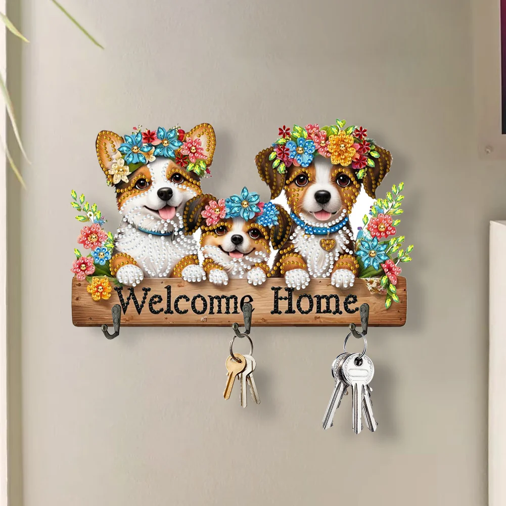 DIY Cute Dogs Wooden Diamond Painting Art Craft Wall Hooks DIY Crafts Decor