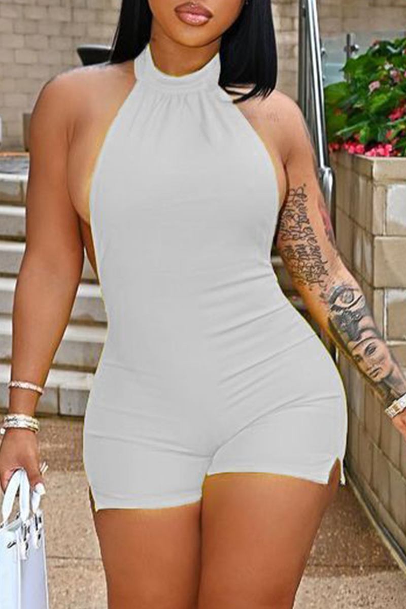 Sexy Solid Split Joint Halter Skinny Jumpsuits