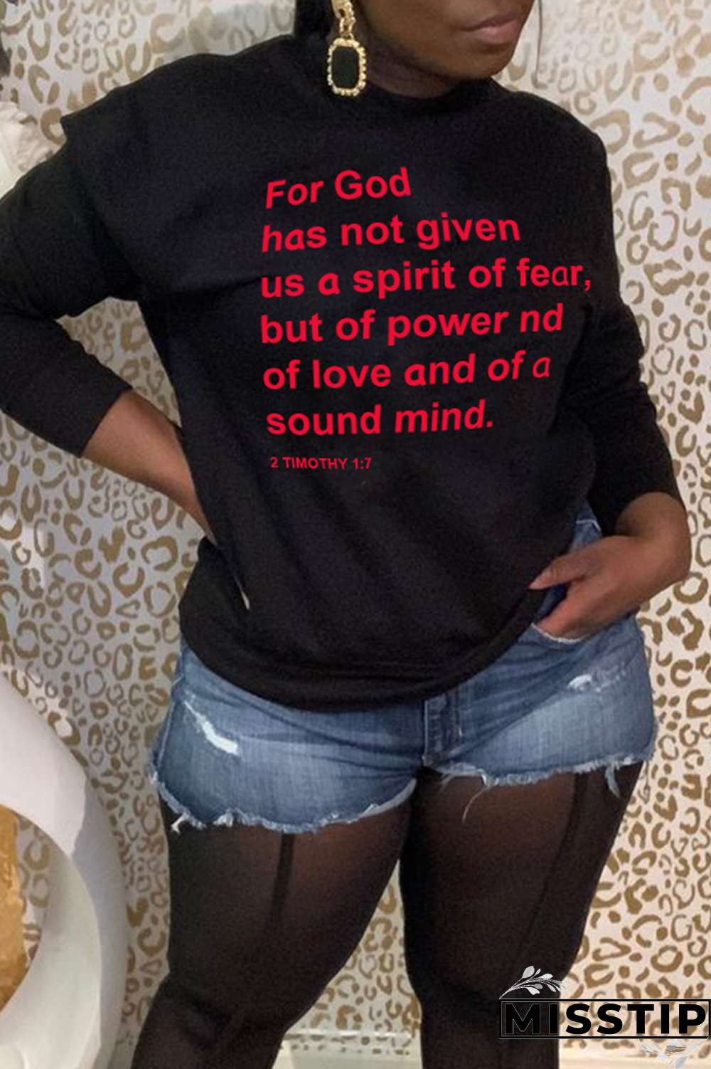 Blue Daily Print Letter O Neck Tops