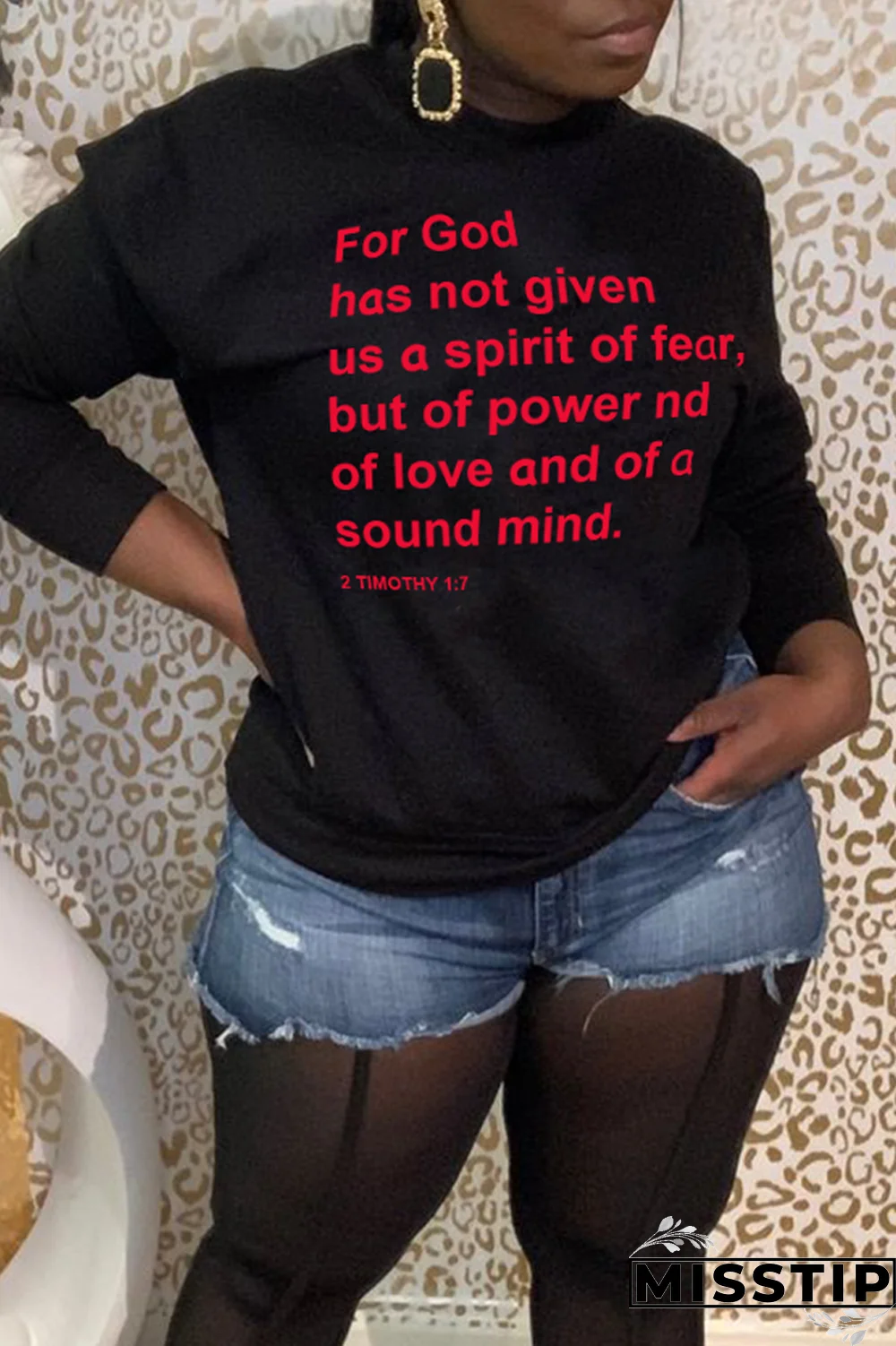 Blue Daily Print Letter O Neck Tops