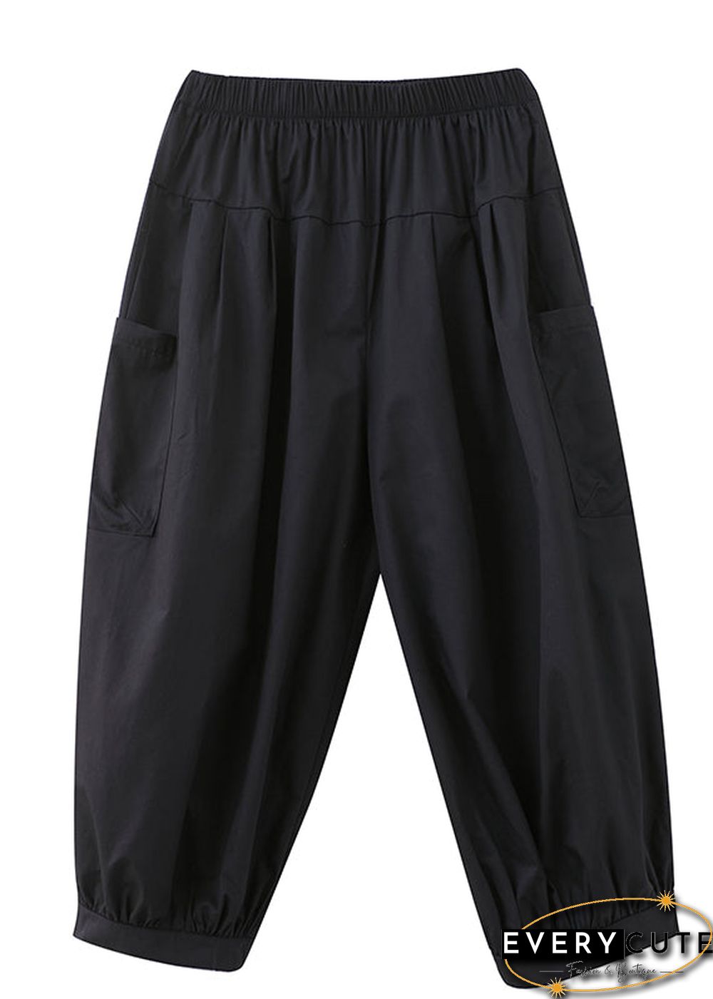 Plus Size Black Pockets Harem Pants Spring