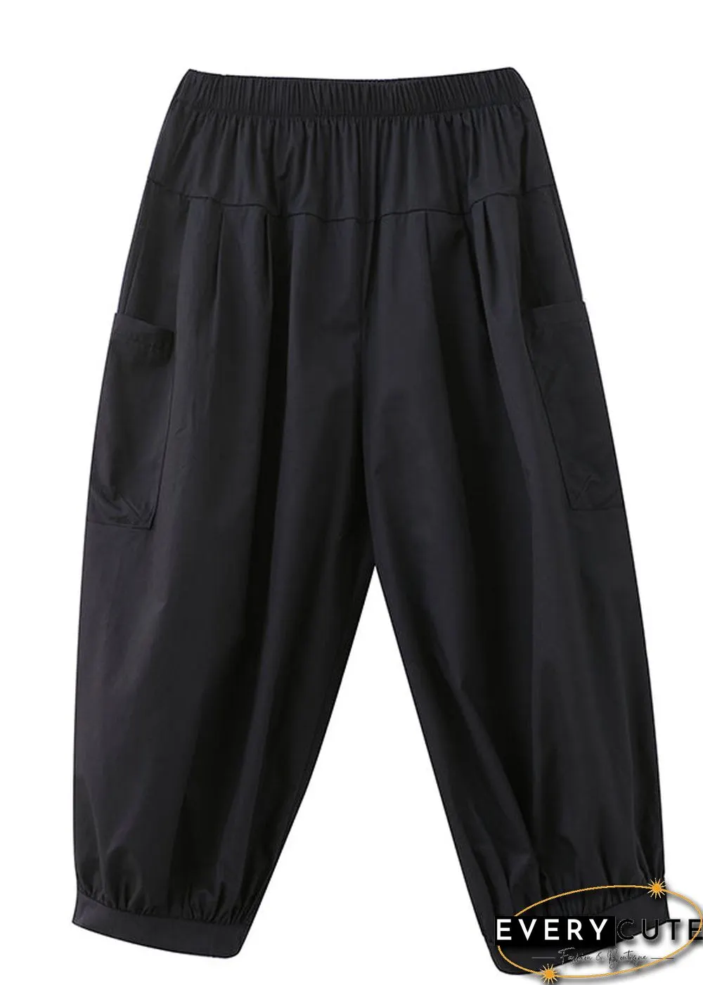 Plus Size Black Pockets Harem Pants Spring