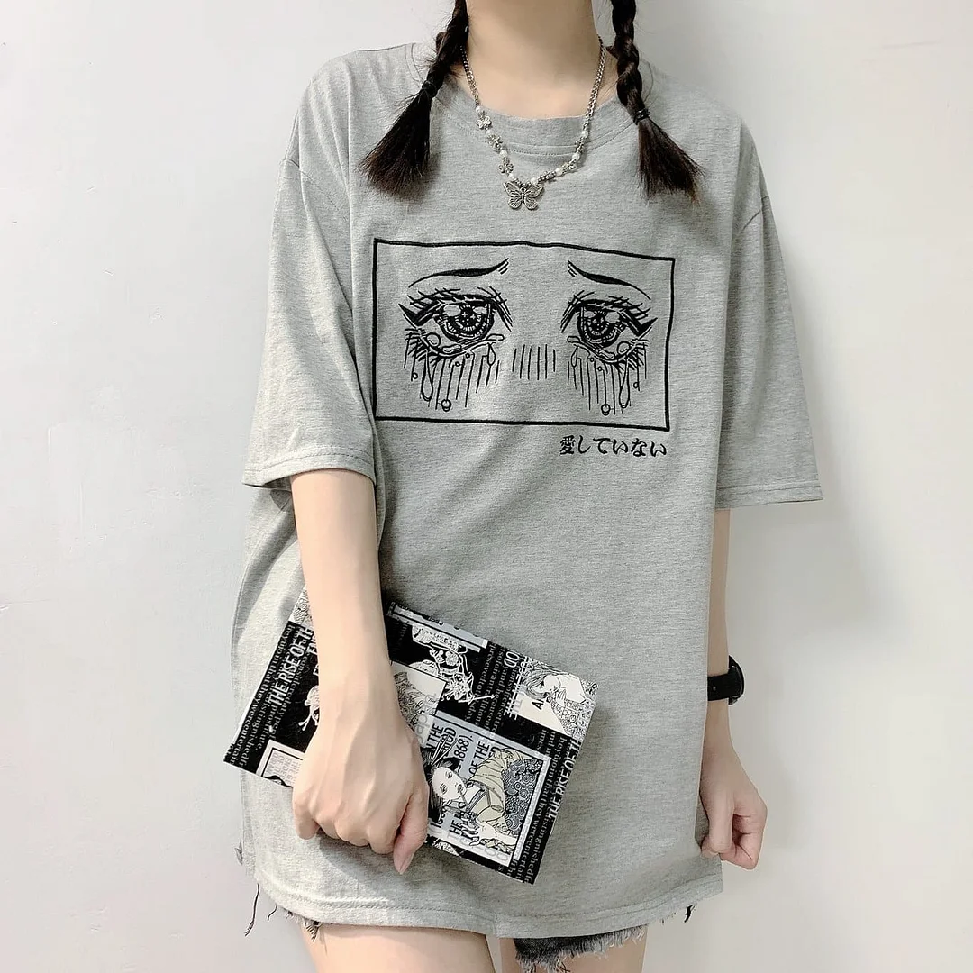 Gray/White Cry Emoji Anime Eyes T-shirt SP16002