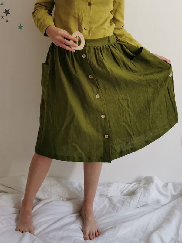 Solid Color Cotton And Linen Skirt hjn Shicloths