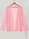 Long Sleeve Semi-Sheer Knitted Solid Color Cardigan - Elegant See-Through Open Front Top with Micro Elasticity and Regular Length - Perfect for Spring and Summer Womens Clothing