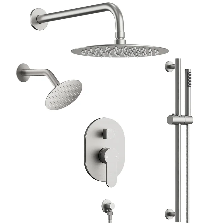 EVERSTEIN 10" Dual Head Rainfall Shower System with Slide Bar Brushed Nickel 