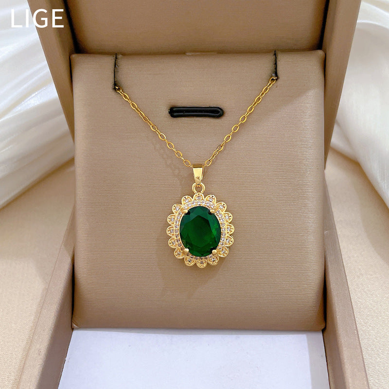 Retro Ancient Style Egg-Shaped Fashion Gorgeous Full Diamond Necklace Female Versatile Clavicle Chain Titanium Steel