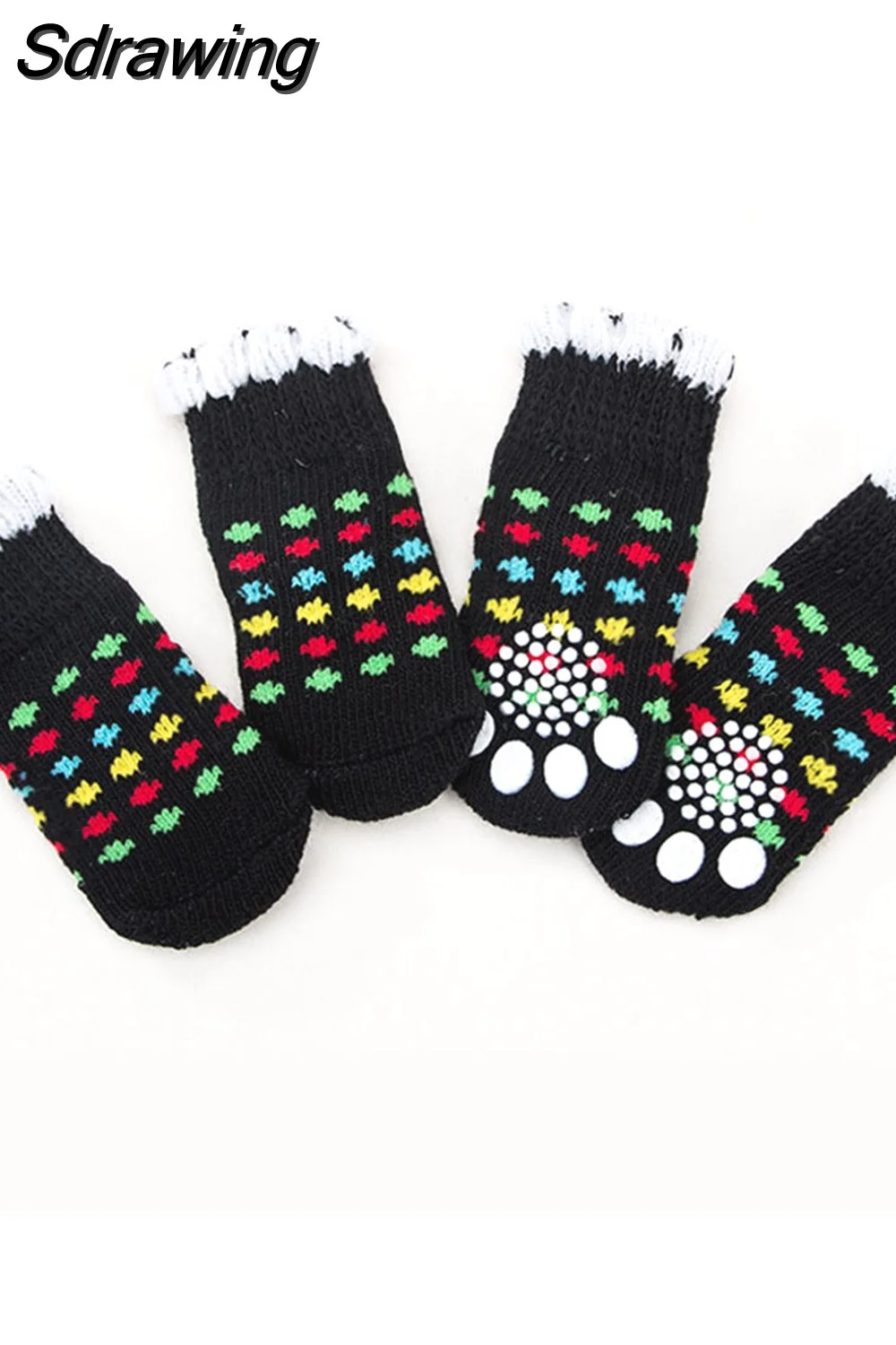 Sdrawing Cute Puppy Dog Socks Cartoon Printed Anti Slip Knit Socks Winter Warm Puppy Shoes Small Medium Dogs Boots Pet Products