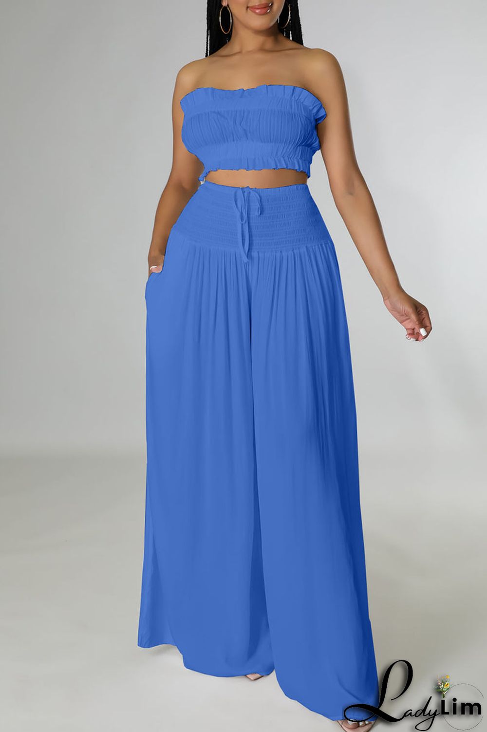 Red Sexy Solid Split Joint Stringy Selvedge Strapless Sleeveless Two Pieces