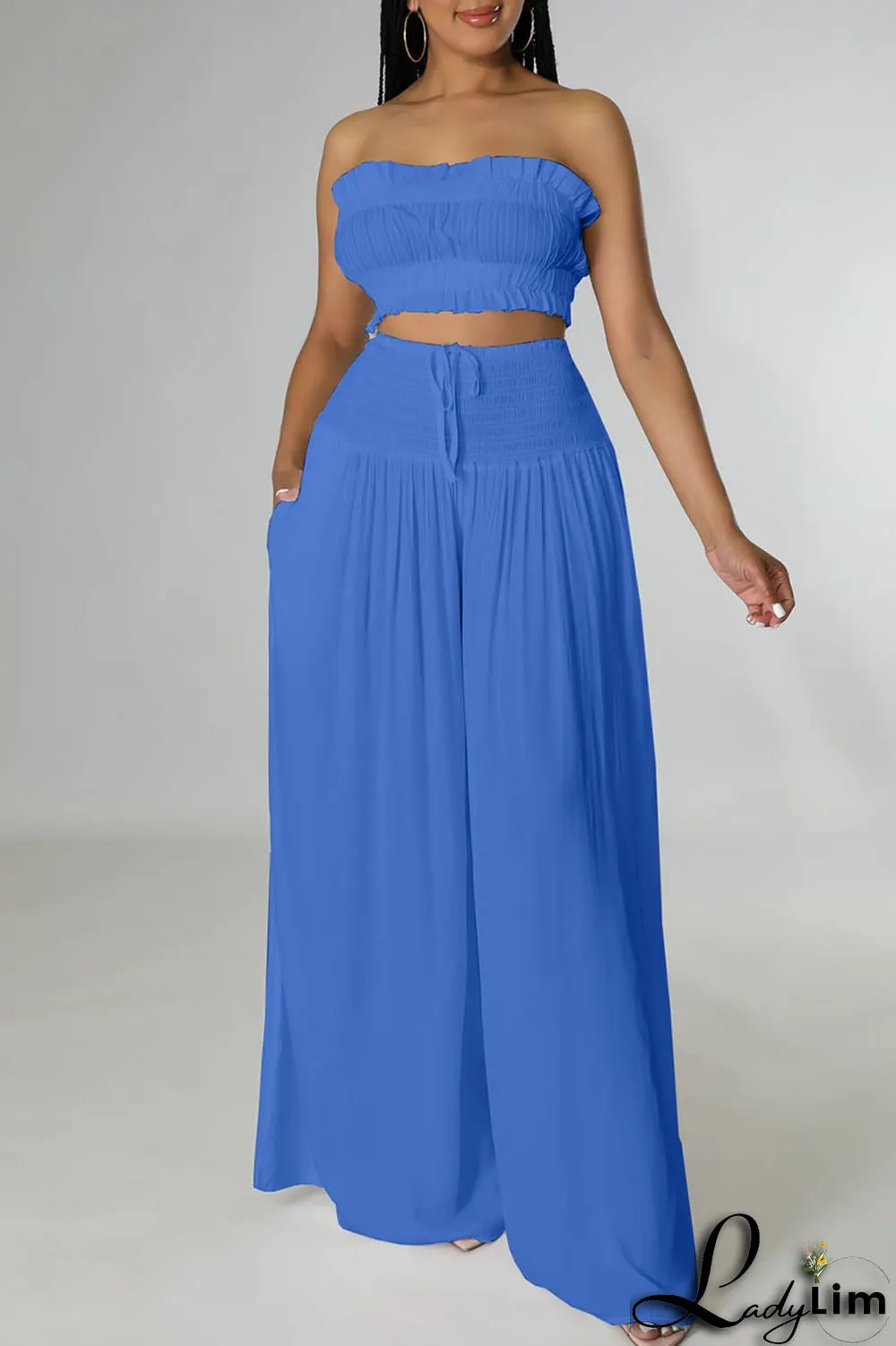 Red Sexy Solid Split Joint Stringy Selvedge Strapless Sleeveless Two Pieces