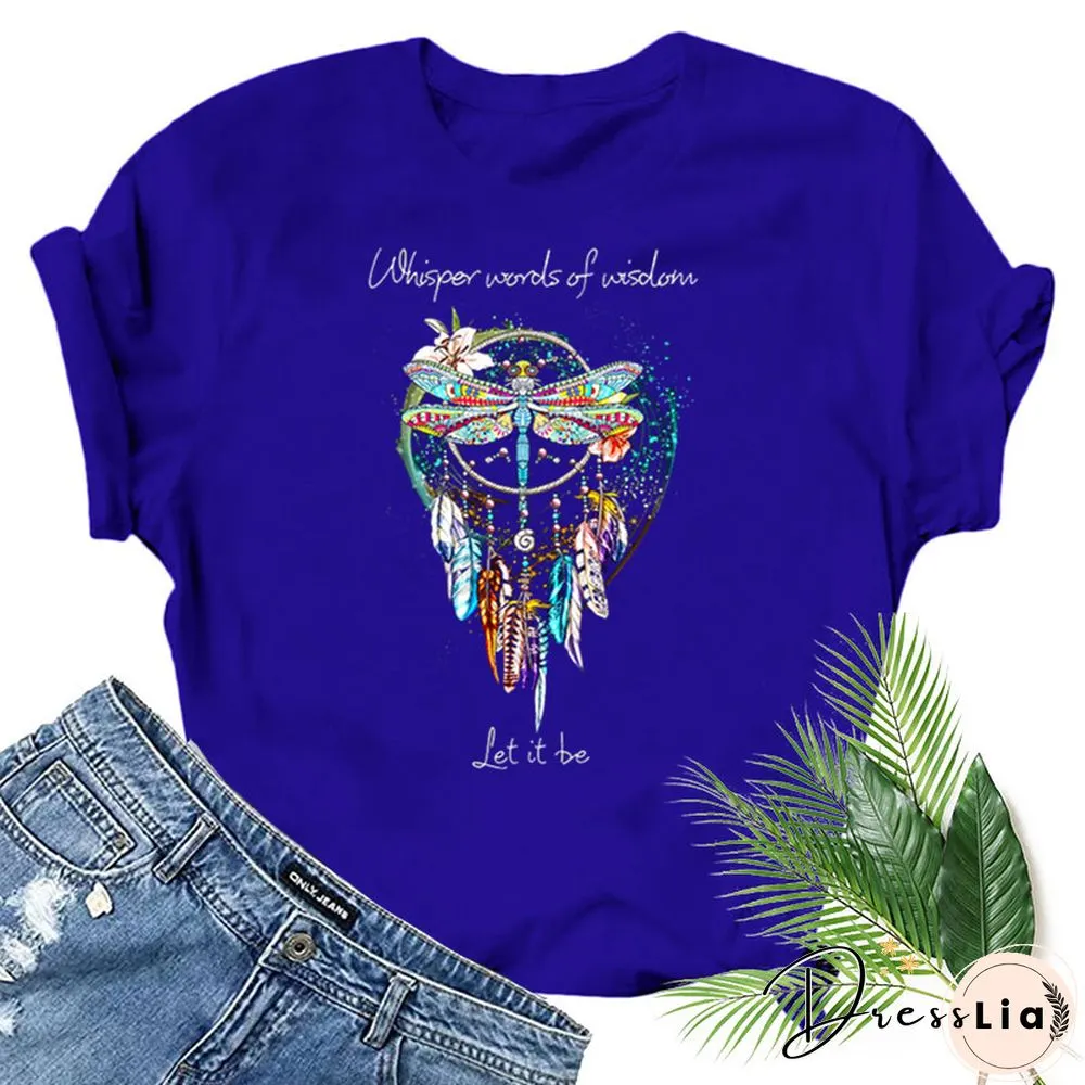 Dragonfly Windchimes Print Women T Shirt Short Sleeve O Neck Loose Women Tshirt Ladies Fashion Tee Shirt Tops Clothes Mujer