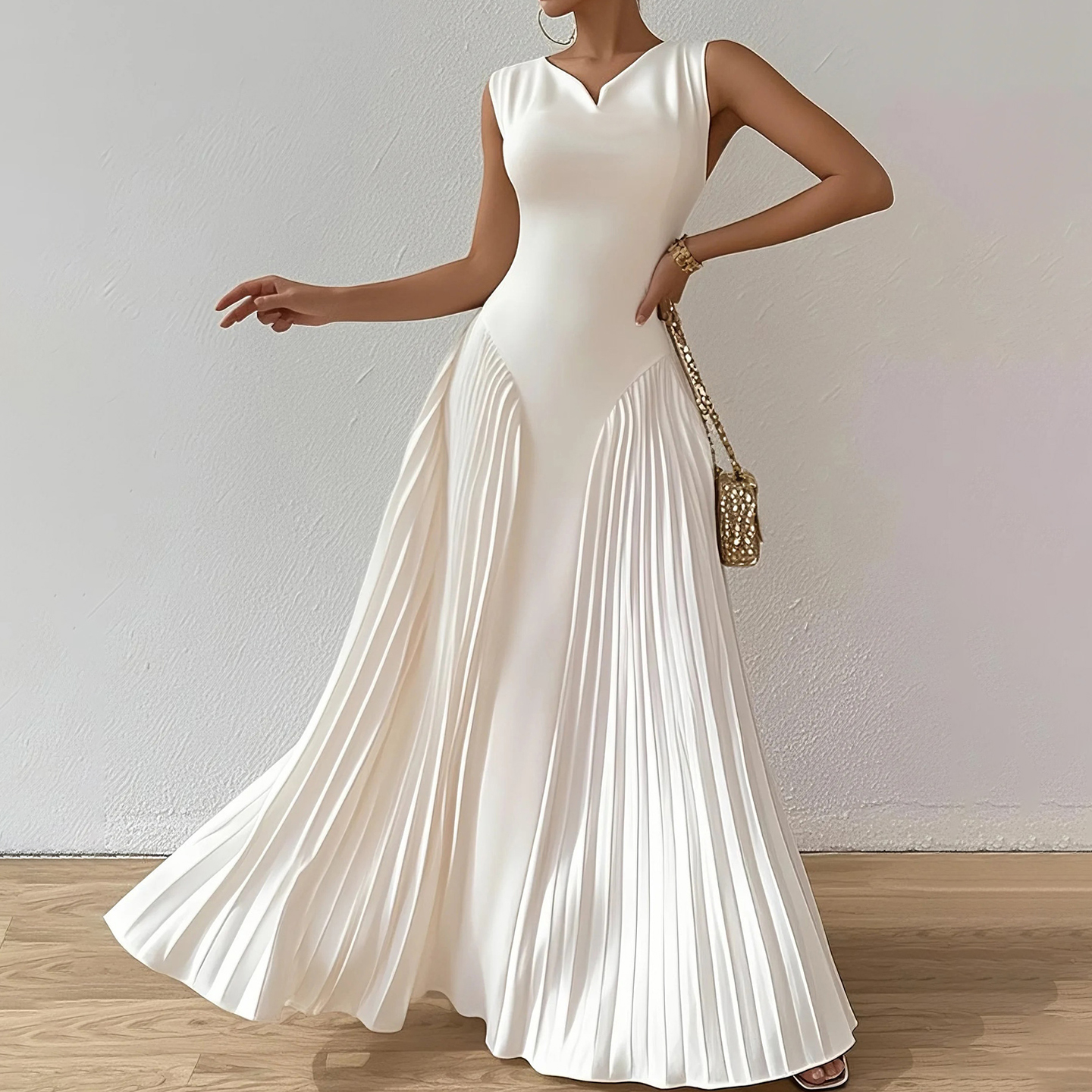 Elegant Pleated Waist Maxi Dress elevenforest