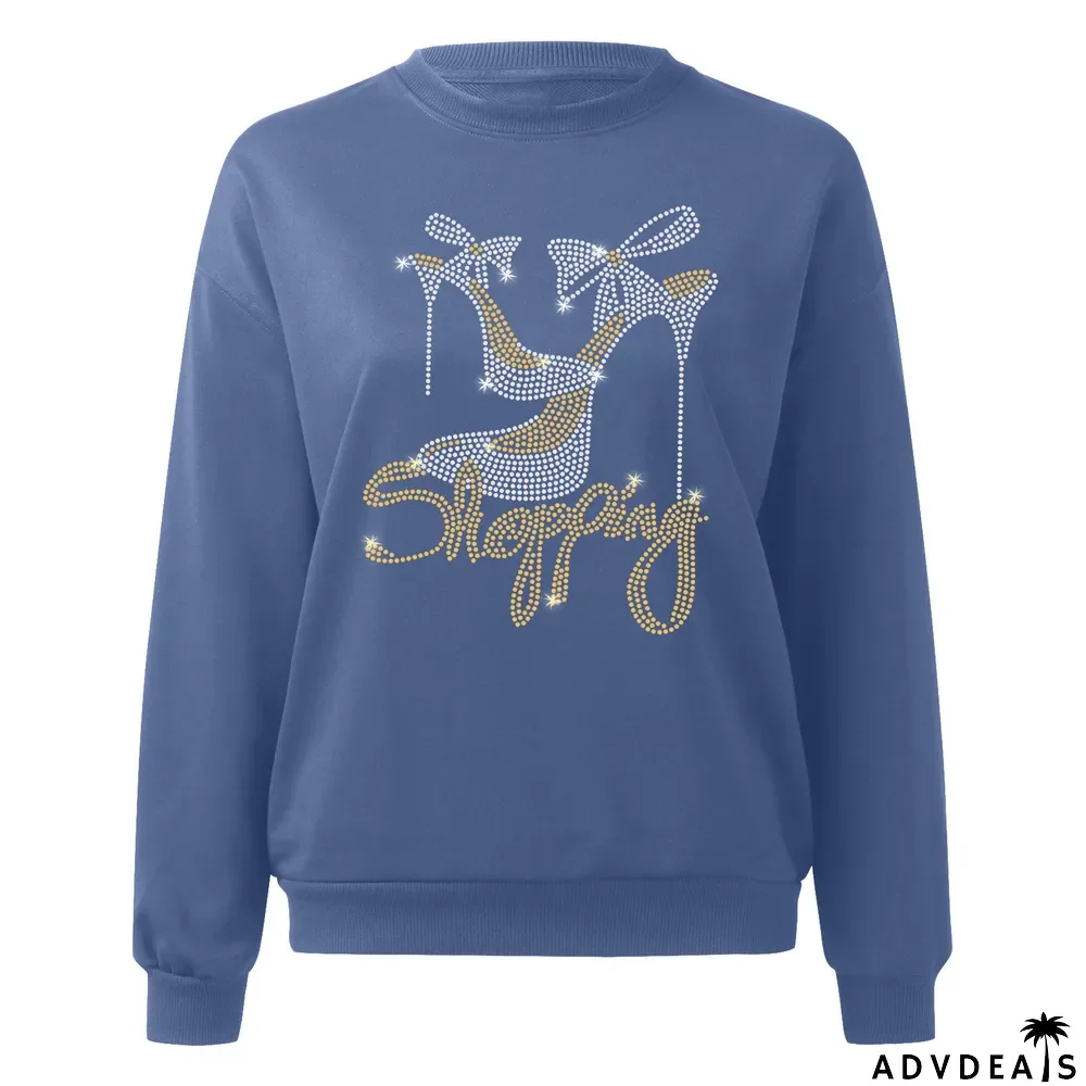 Diamond-studded Long-sleeved Casual Loose Round Neck Sweater