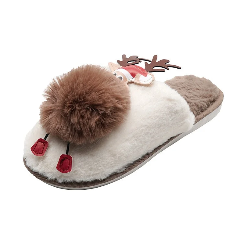 Christmas Women Slippers Female Short Plush Indoor Cotton Shoes Ladies Warm Non-Slip Animal Prints Cartoon Women's Footwear