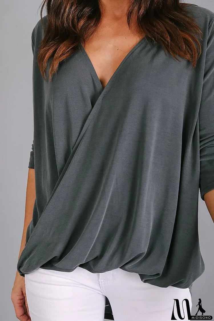 Light Gray Wrap Hi-lo Hem Blouse