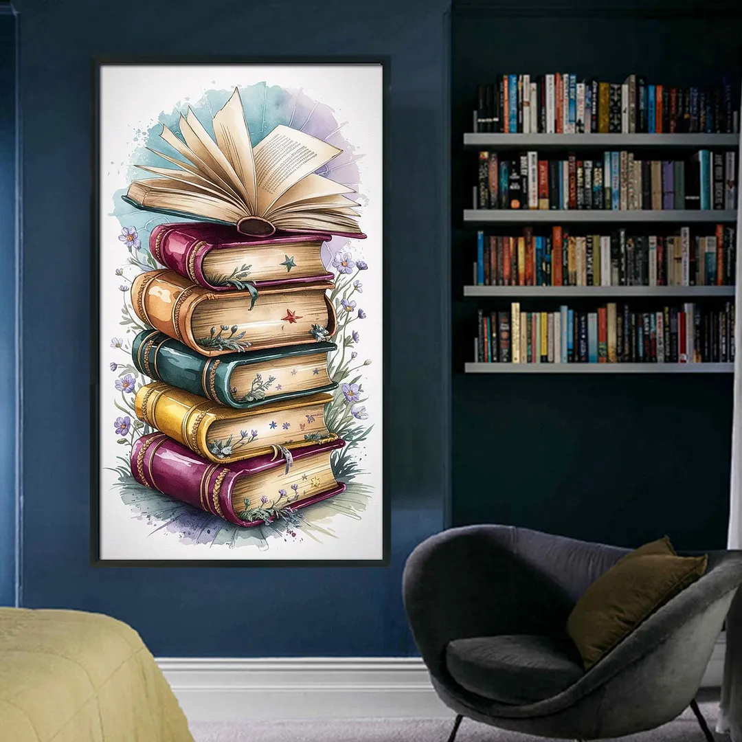 Book Piles Full 11CT DIY Stamped Cross Stitch Kits for Adults Home Decor 40x70cm