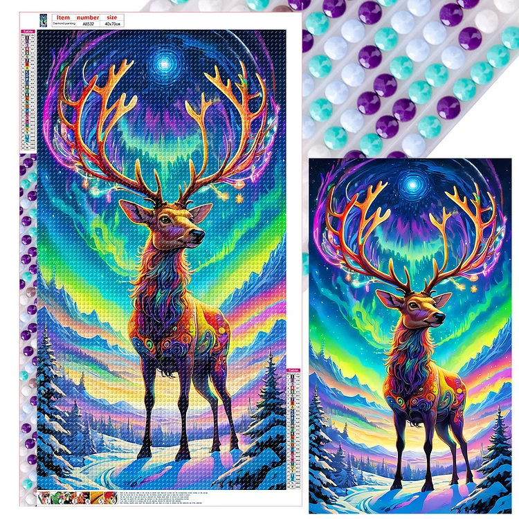 Elk Under The Aurora 40*70CM (Canvas) Full Round Drill Diamond Painting gbfke