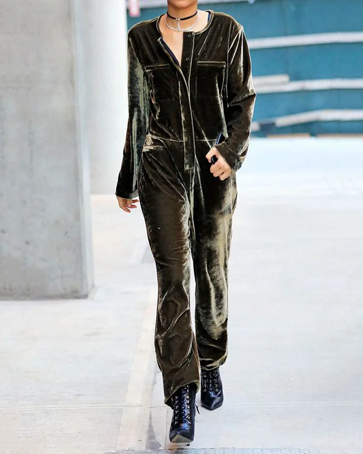 Velvet Long Sleeve Jumpsuits