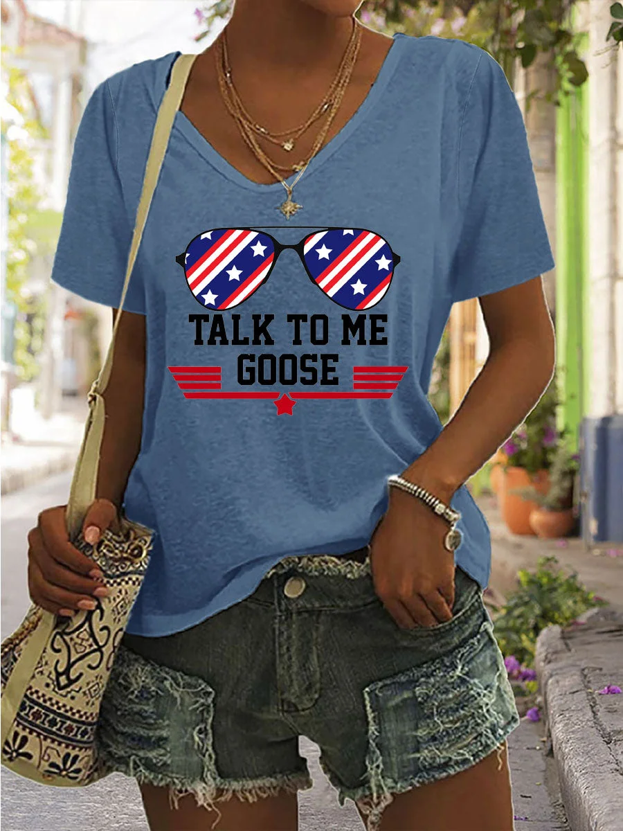 Talk To Me Goose Glasses Flag V-neck T-shirt