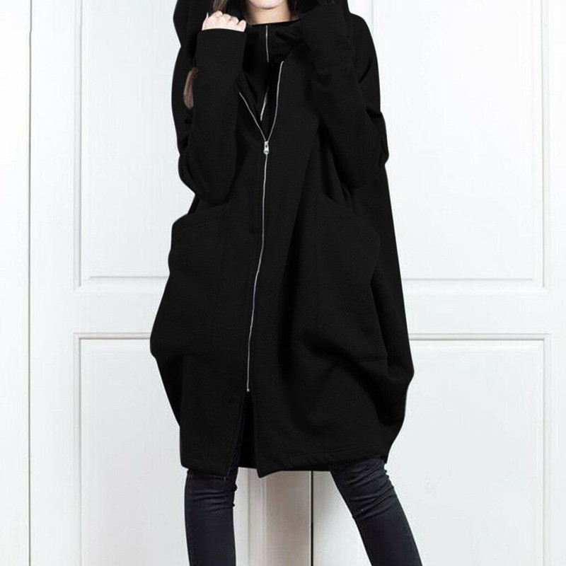 Solid Color Hooded Zipper Loose Outwears