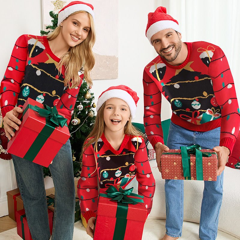 Christmas Tree Jacquard Sweater Loose Lazy Style Couple Wear Pullover Sweater