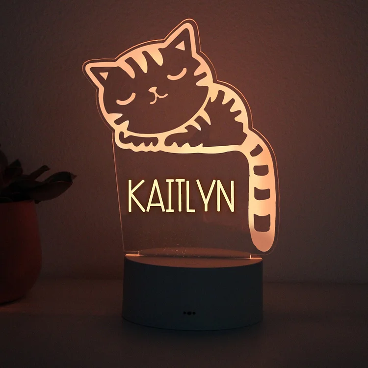 Lampe de chevet chat LED Lumières monochrome Prénom personnalisé Jessemade FR