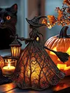 Resin Halloween Witch LED Lights Battery/USB Charging Handcrafted Stained Glass Witch Lamps Multi-Purpose Colorful Witch Desktop Statue Halloween & Year-Round Home Decor