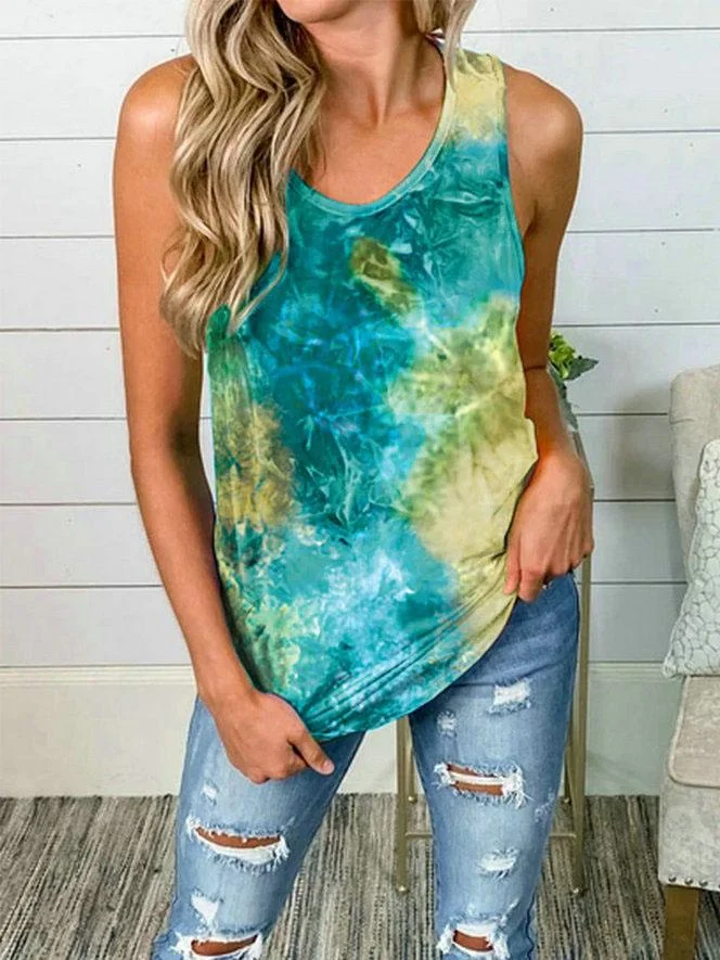 Round Neck Sleeveless Tie-dye Tank Top