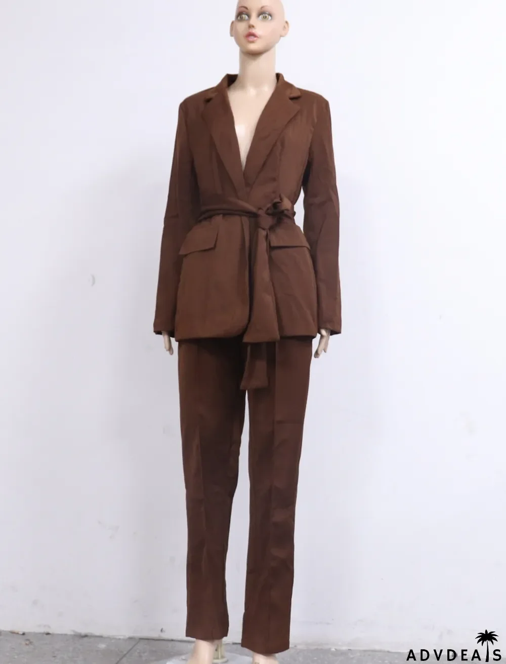 Autumn Professional Brown Office Blazer and Pants Suit with Matching Belt