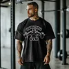 Gym Viking Warrior Runes Flame Graphic Washed Cotton T-shirt by Inlyline